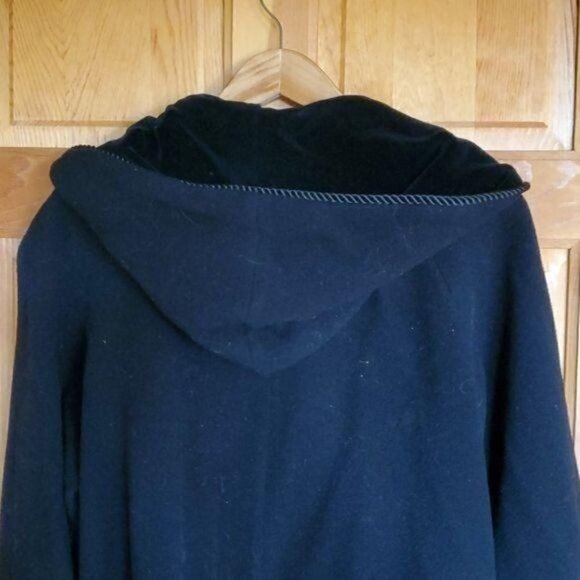 Worthington Black Wool Heavy Velvet Hooded Lined Button Sz. 10 Coat w Pockets - Picture 6 of 8